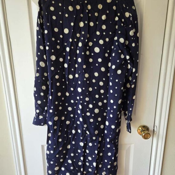 Zara Shirt Dress M Satin Polka Dot Button Down Navy and Cream - Picture 5 of 9